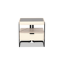 Saddle Side Table in Cream Leather and Grey Ceramic Top