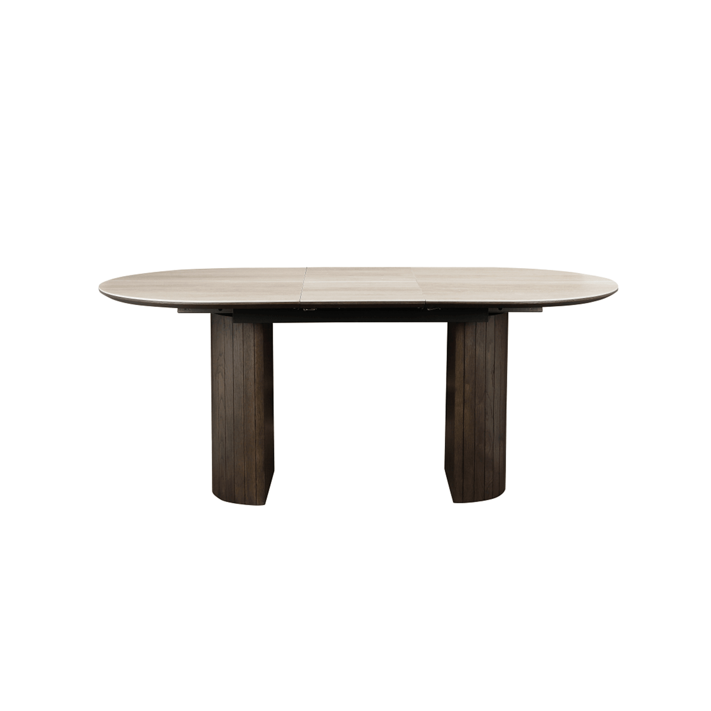 Dakota Extendable Dining Table in White Ceramic and Wild Oak Veneer