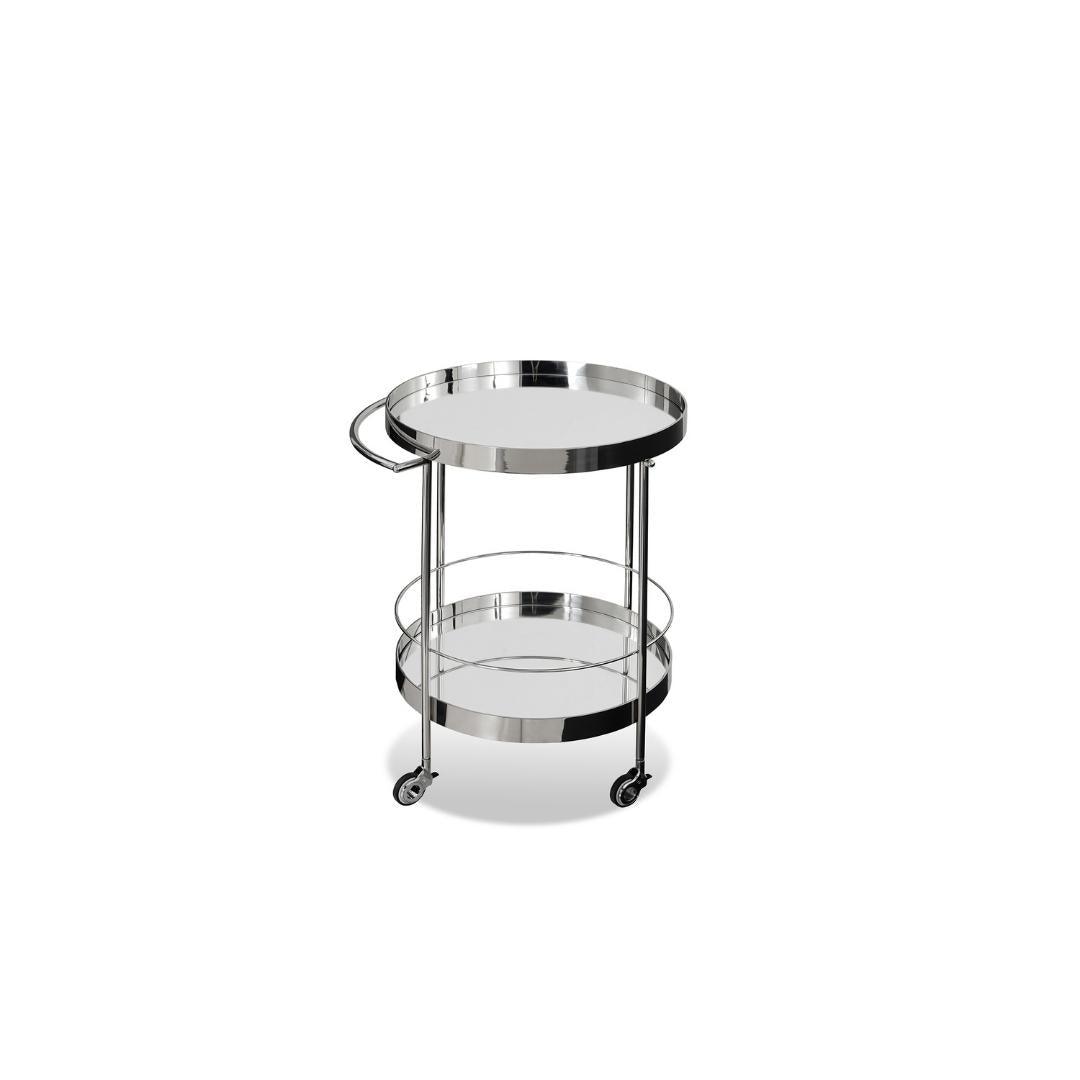 Moonwalk Wine Cart in Silver Mirror and Stainless Steel