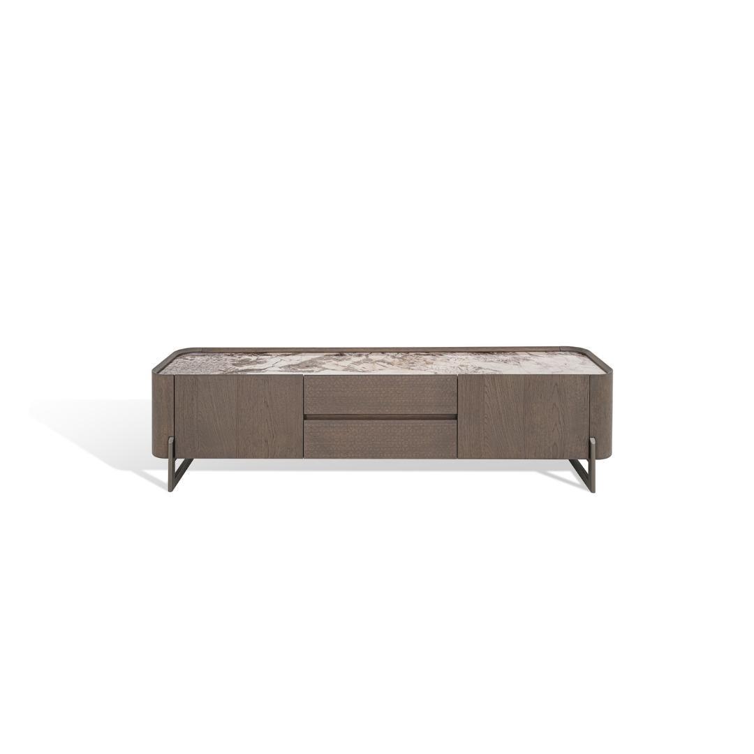 Radius TV Console Unit (200cm) in Grey Oak Veneer